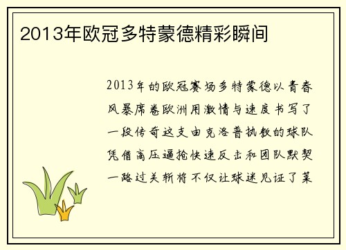 2013年欧冠多特蒙德精彩瞬间