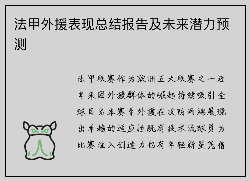 法甲外援表现总结报告及未来潜力预测